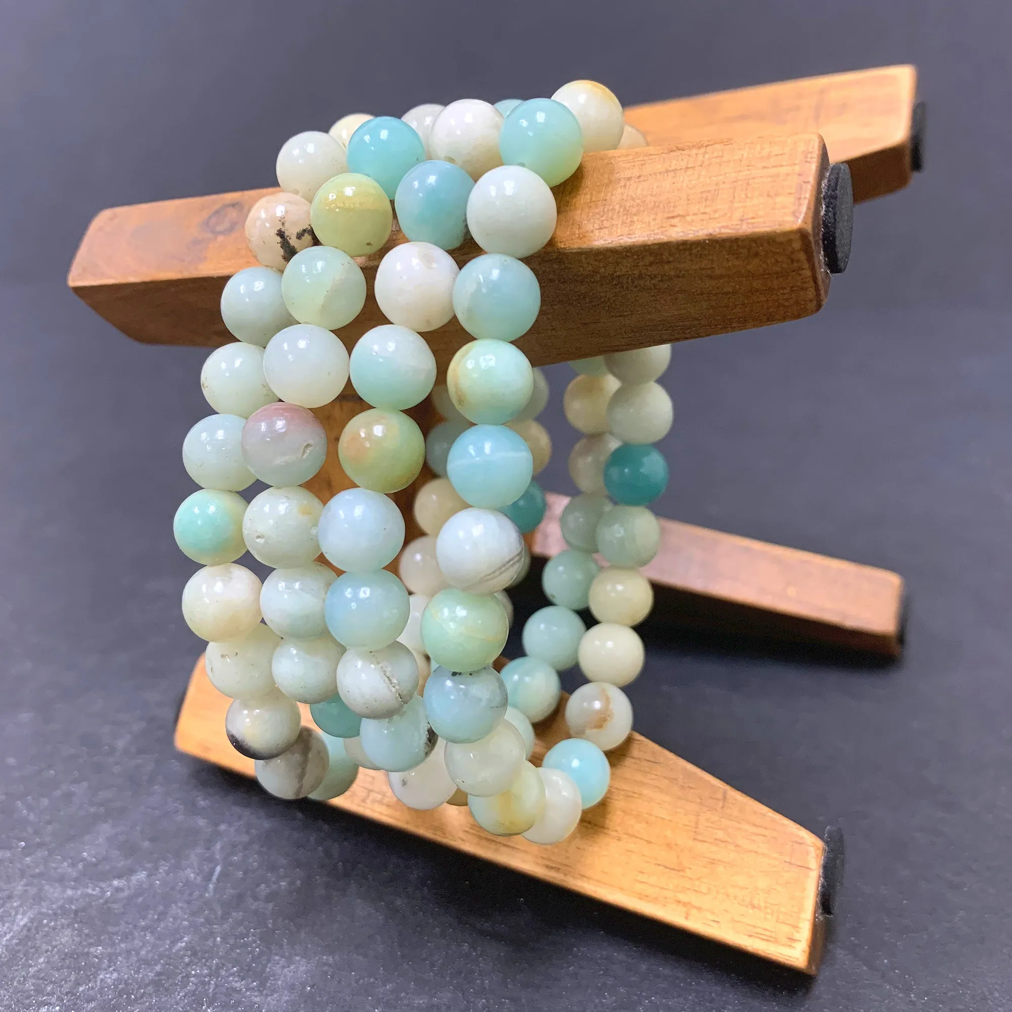 Amazonite Gemstone 8mm Round Bead Unisex Stretch Bracelet