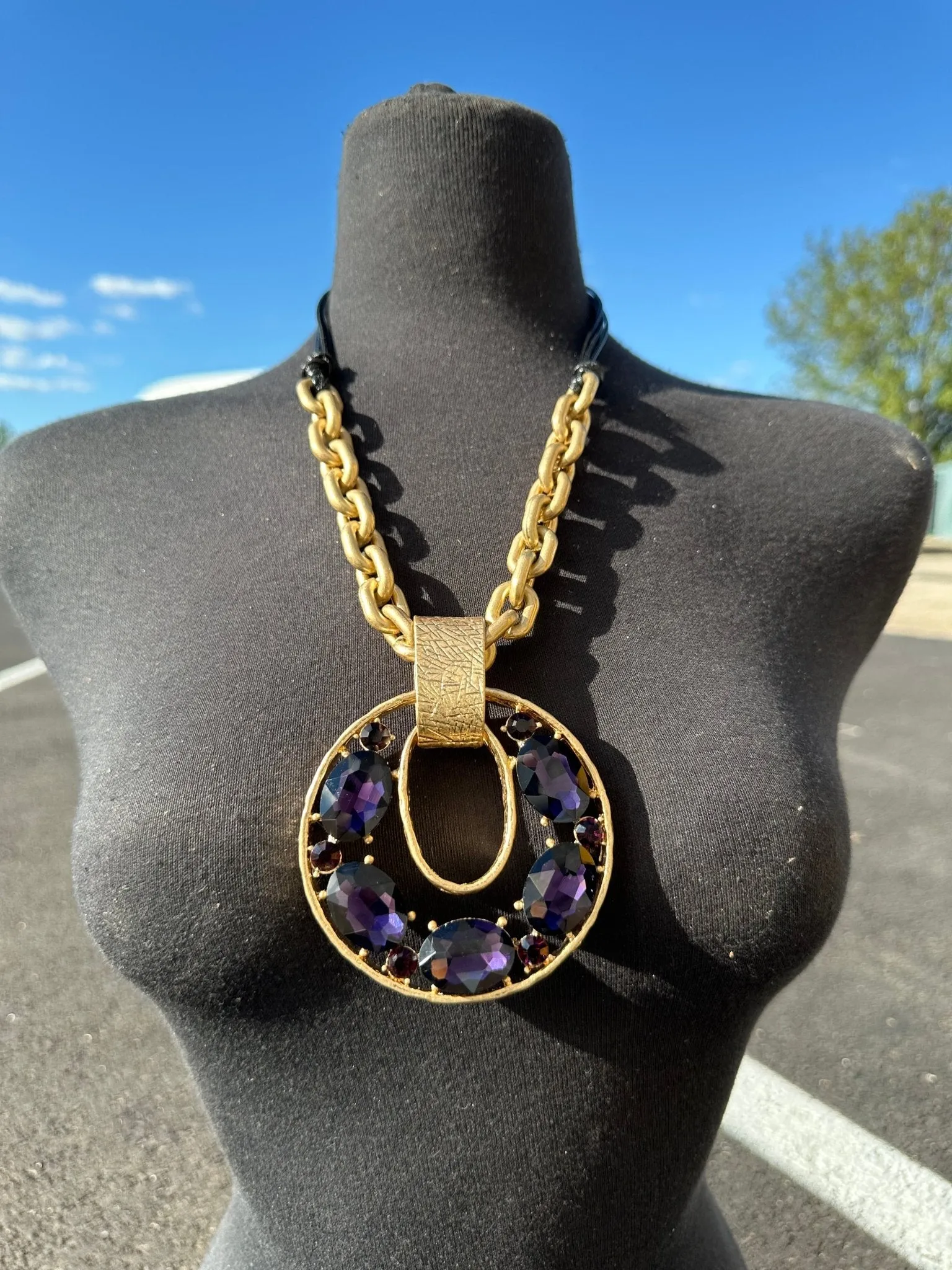 Amethyst and Emerald Eclipse Pendant Necklaces