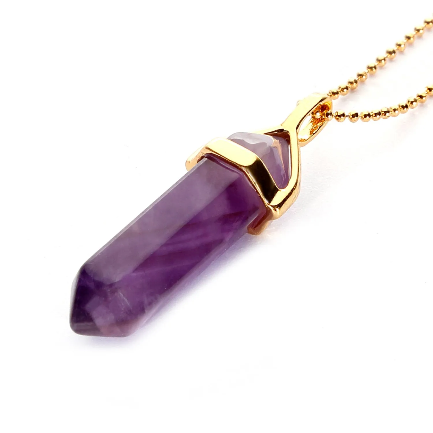 Amethyst Pendulum Pendant Healing Point Size 40x8mm Gold Chain
