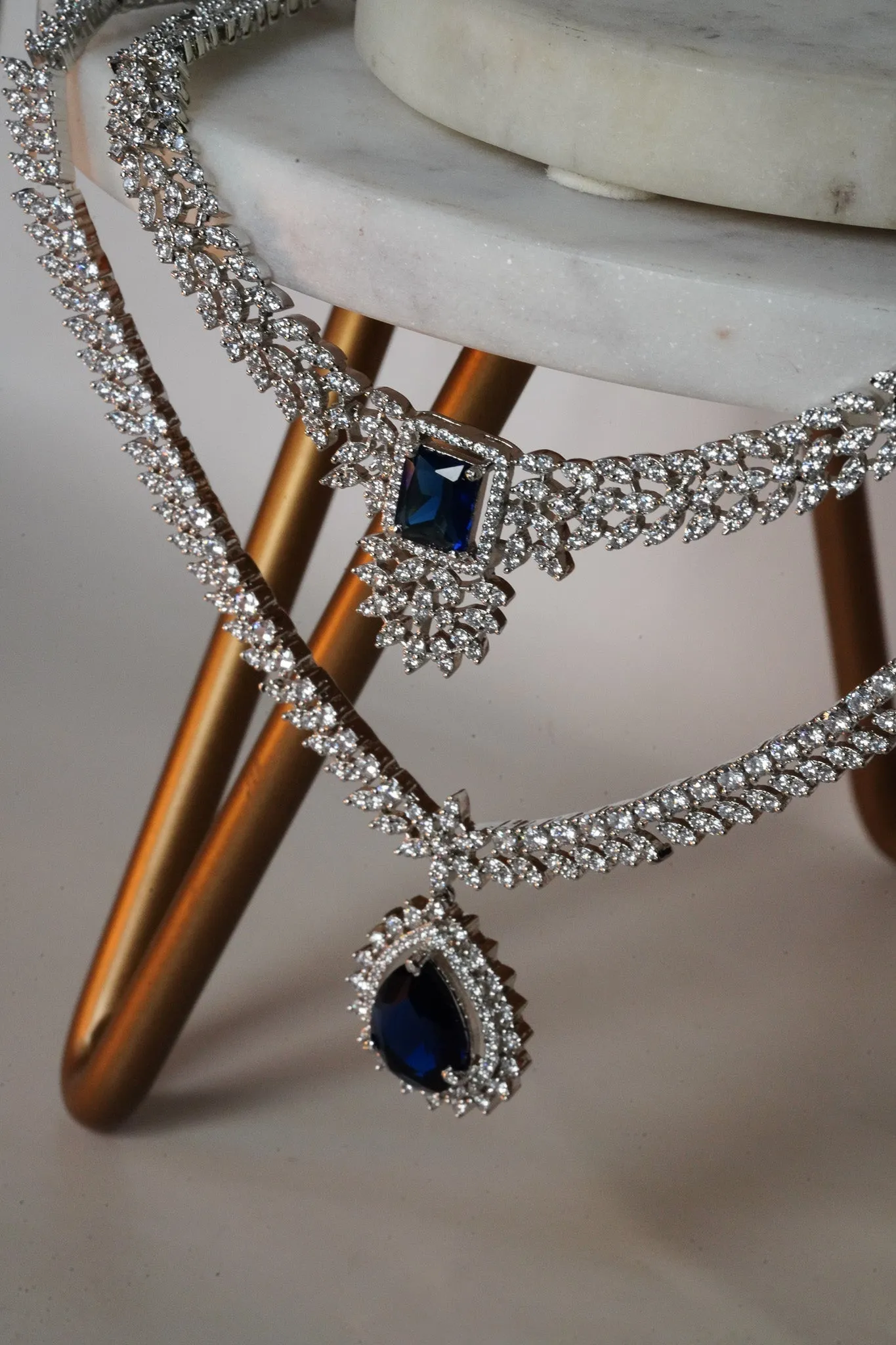 Amore - Rhodium Plated Double Layer AD Necklace Set
