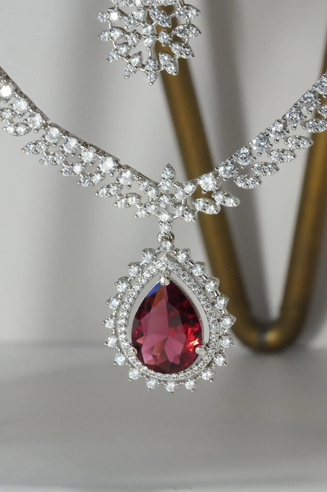 Amore - Rhodium Plated Double Layer AD Necklace Set