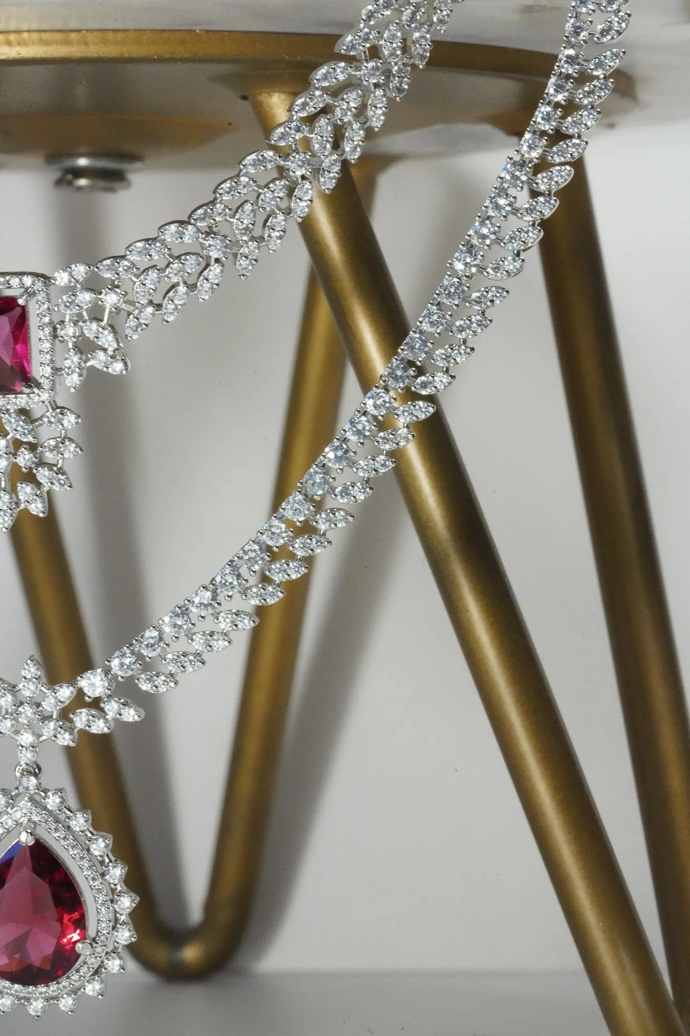 Amore - Rhodium Plated Double Layer AD Necklace Set