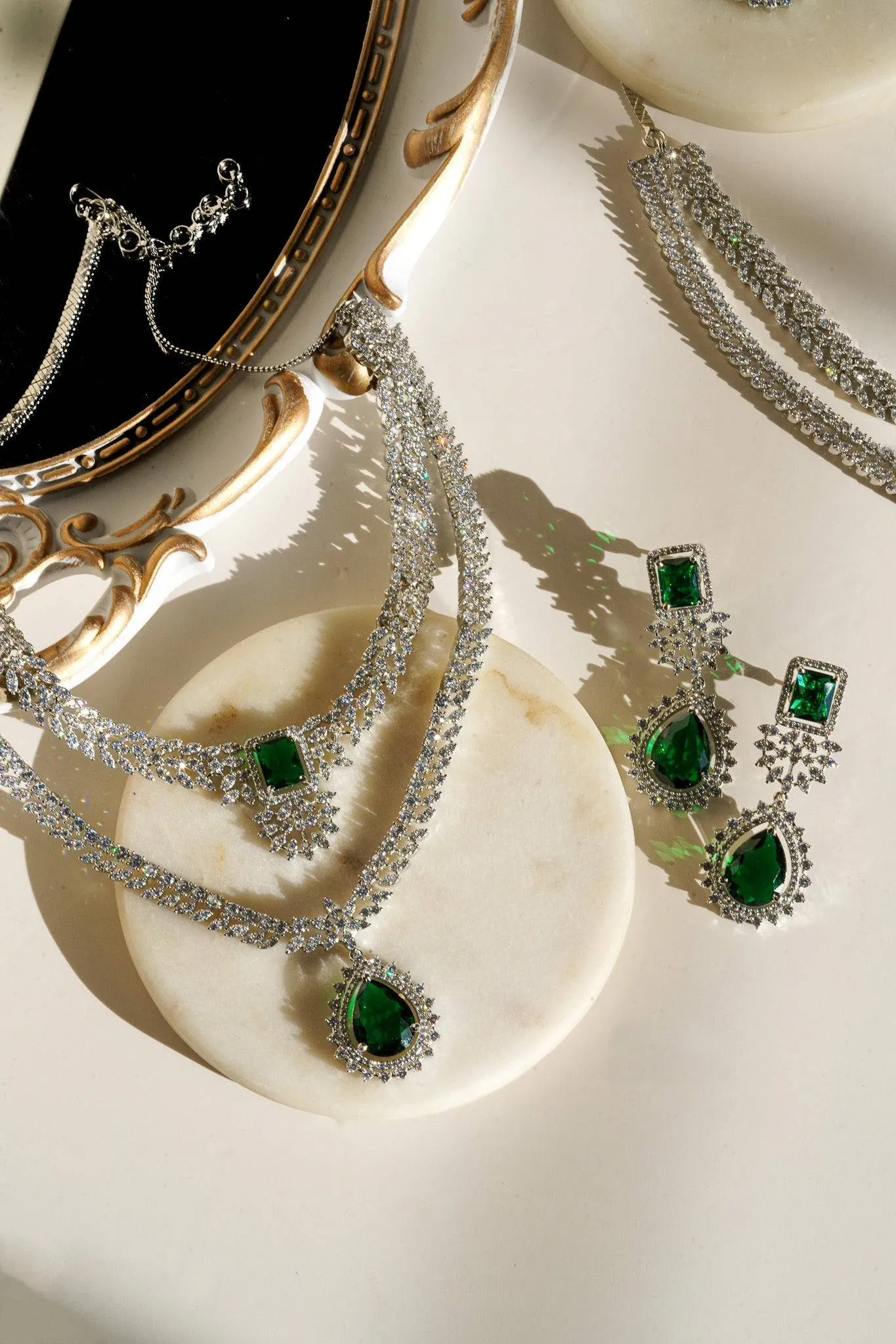 Amore - Rhodium Plated Double Layer AD Necklace Set
