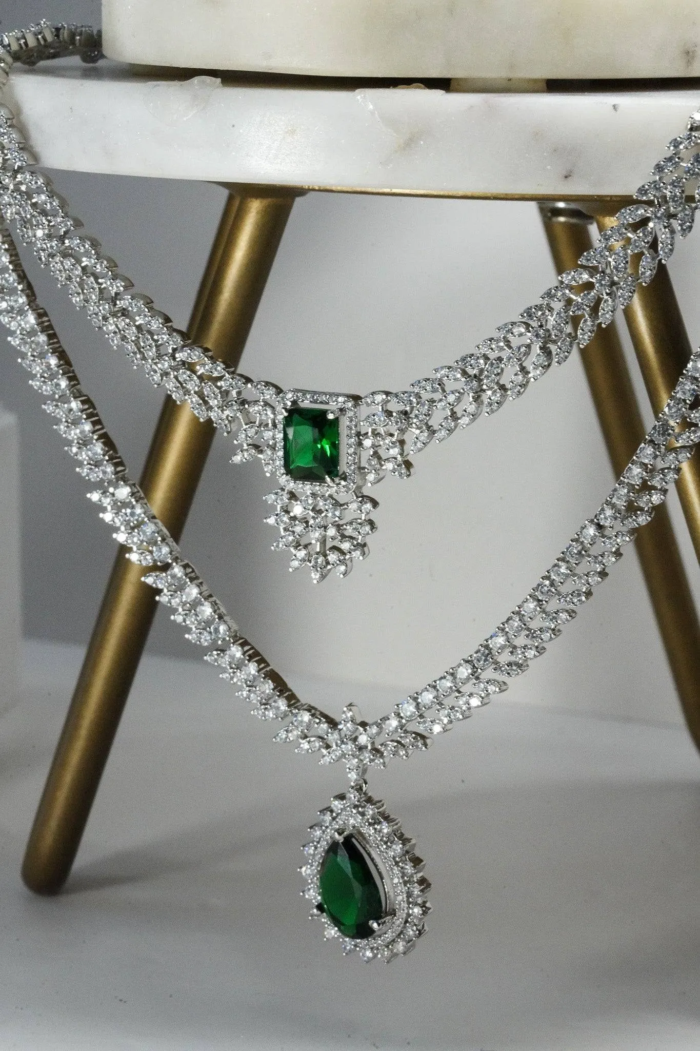 Amore - Rhodium Plated Double Layer AD Necklace Set