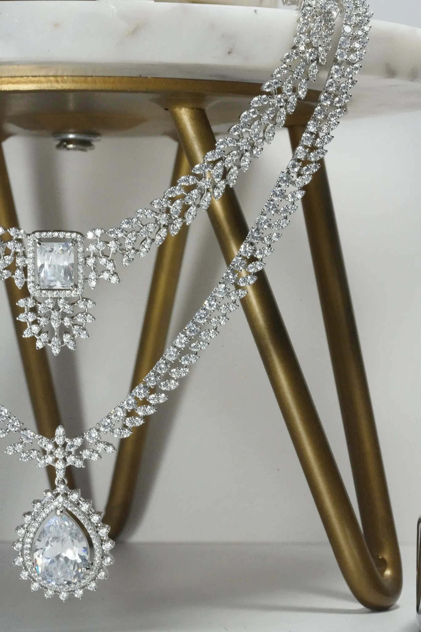 Amore - Rhodium Plated Double Layer AD Necklace Set