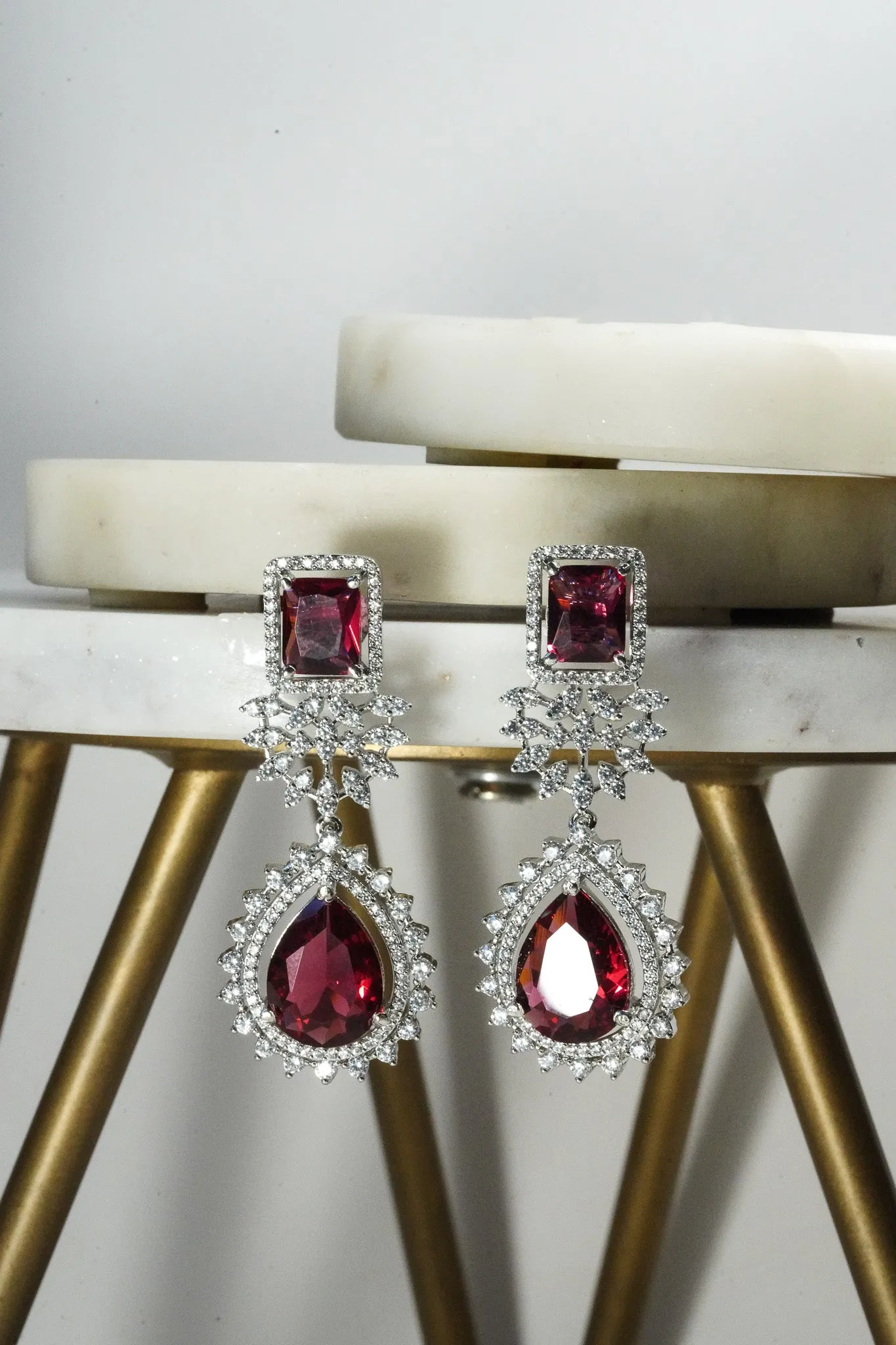 Amore - Rhodium Plated Double Layer AD Necklace Set