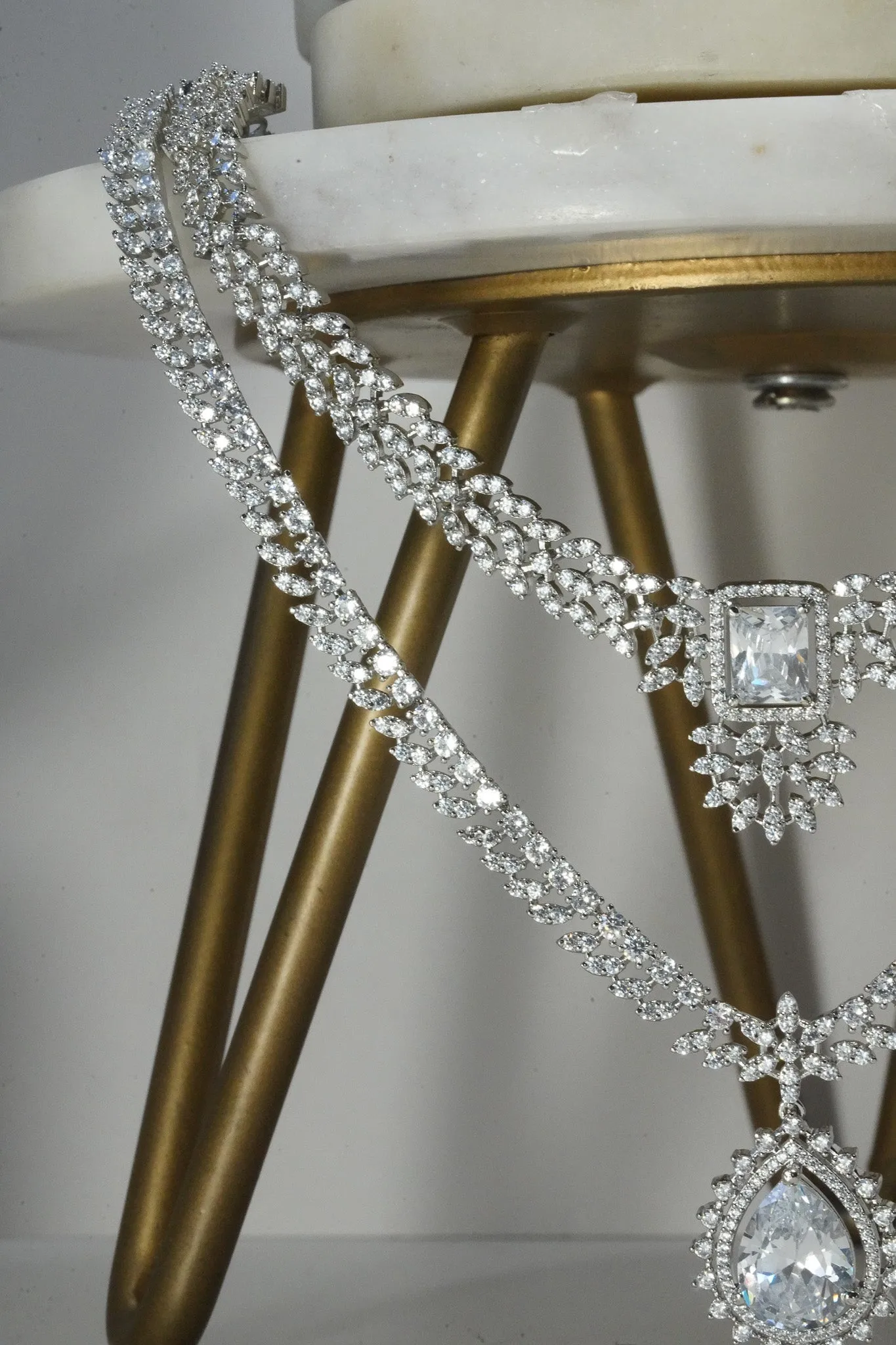 Amore - Rhodium Plated Double Layer AD Necklace Set