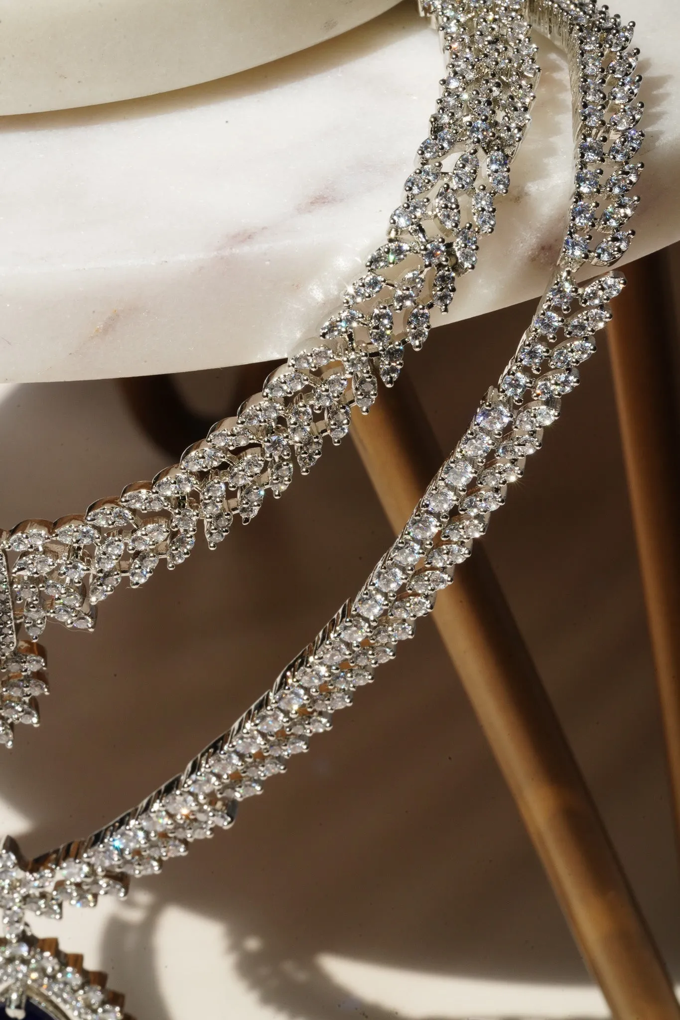 Amore - Rhodium Plated Double Layer AD Necklace Set