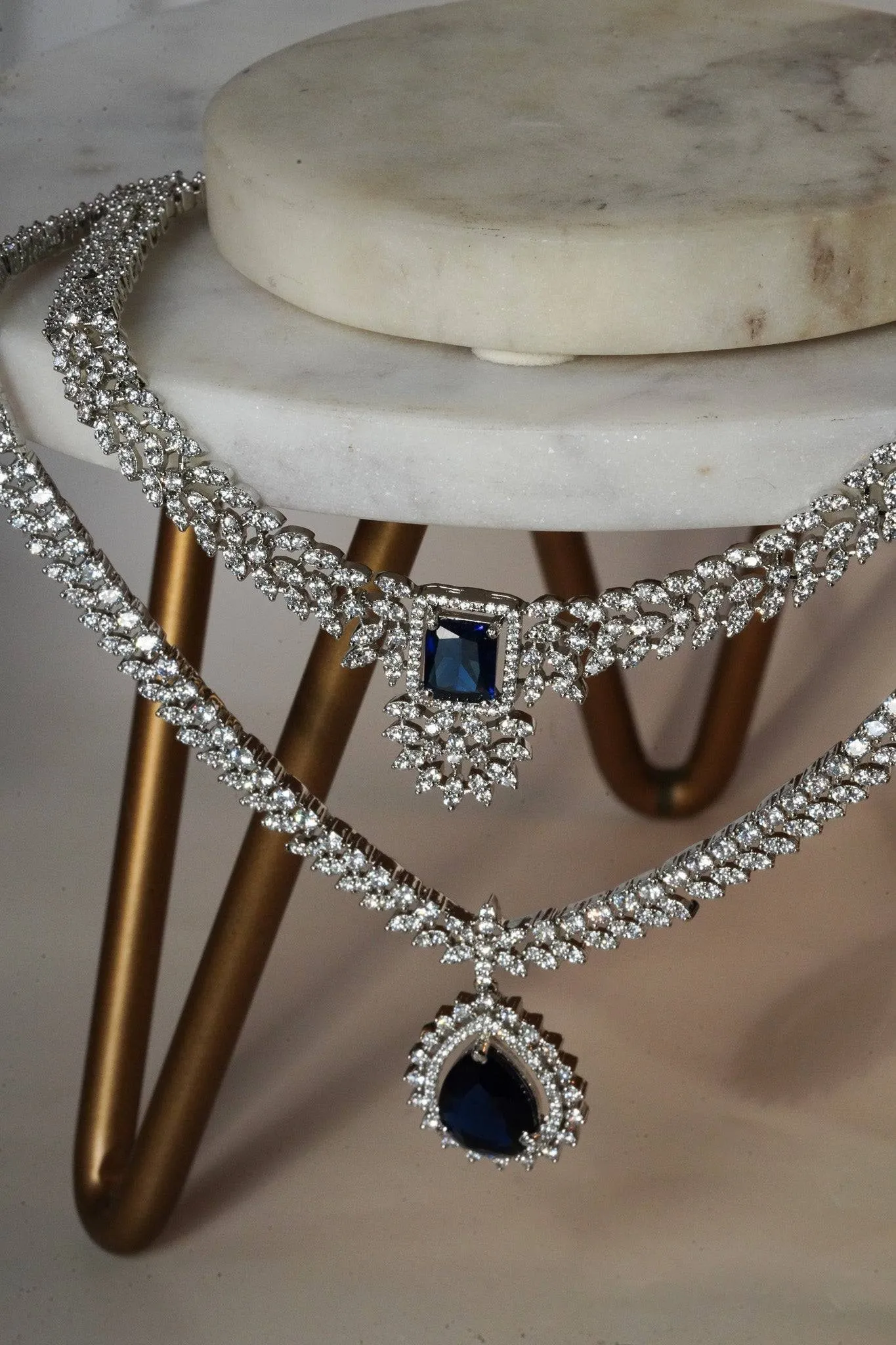 Amore - Rhodium Plated Double Layer AD Necklace Set
