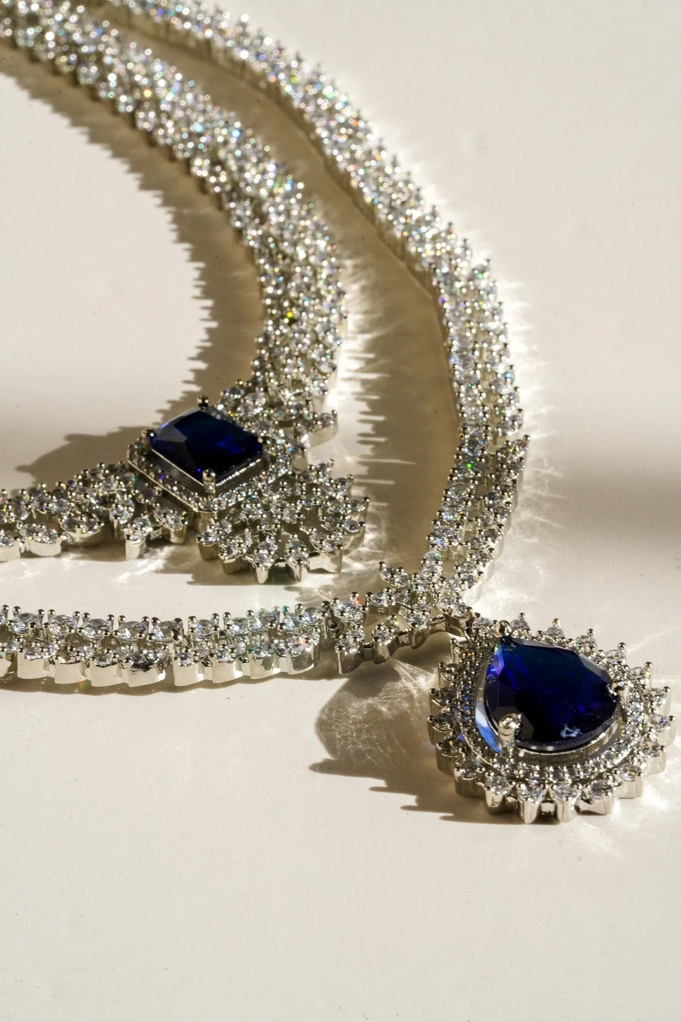 Amore - Rhodium Plated Double Layer AD Necklace Set
