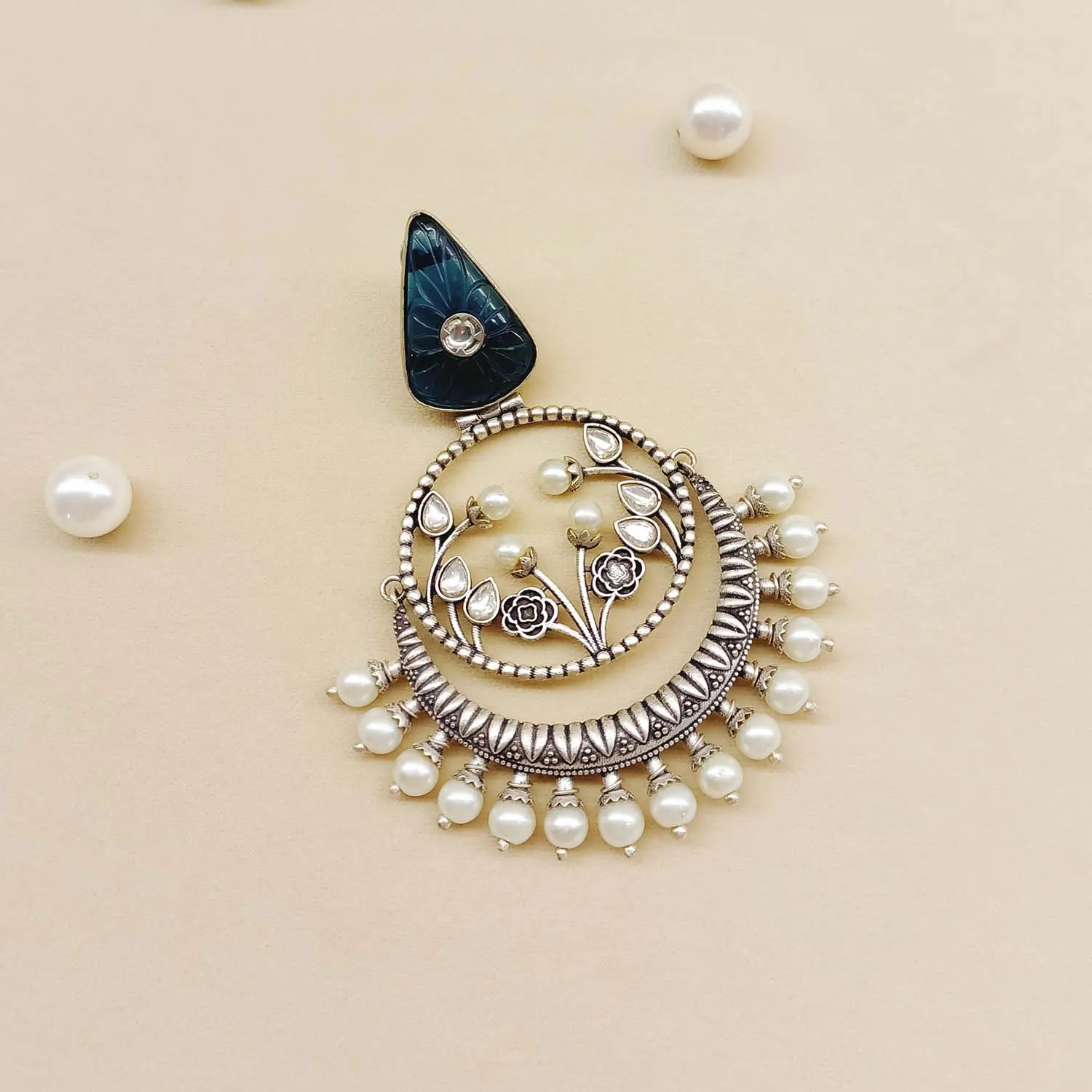 Arti Navy Blue Stone Silver Plated Boutique Earrings