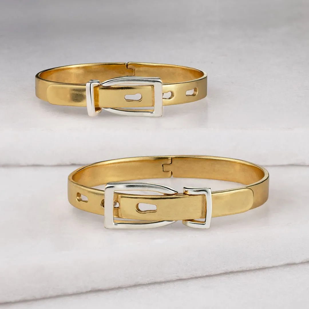 Ashton - Two Tone English Stirrup Lock Sterling Silver and Brass Buckle Bracelet