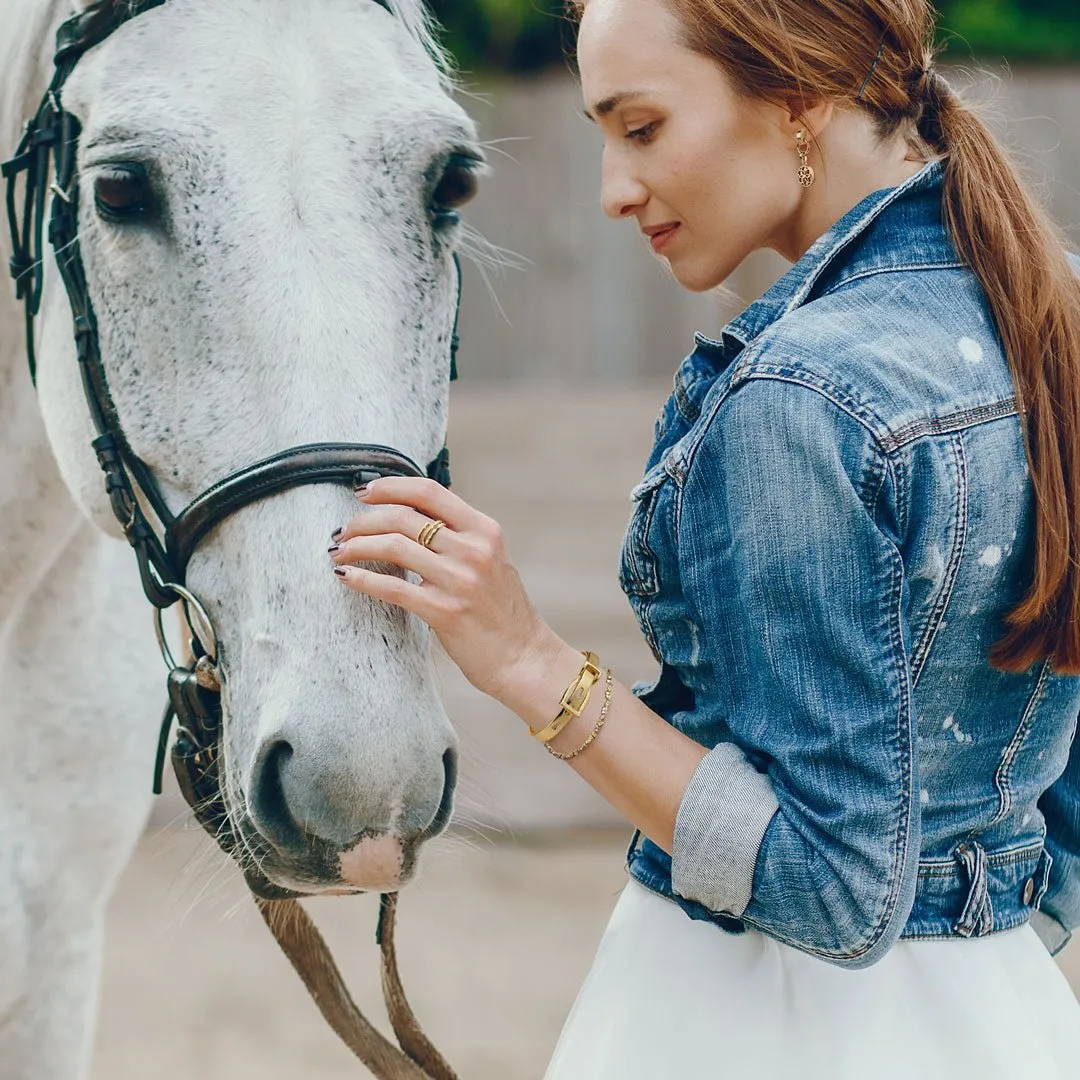Ashton - Two Tone English Stirrup Lock Sterling Silver and Brass Buckle Bracelet