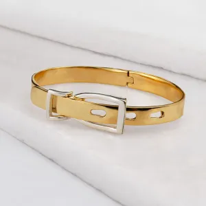 Ashton - Two Tone English Stirrup Lock Sterling Silver and Brass Buckle Bracelet