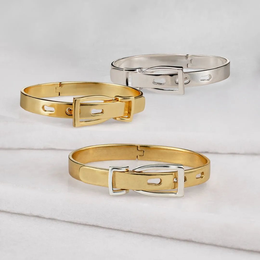 Ashton - Two Tone English Stirrup Lock Sterling Silver and Brass Buckle Bracelet