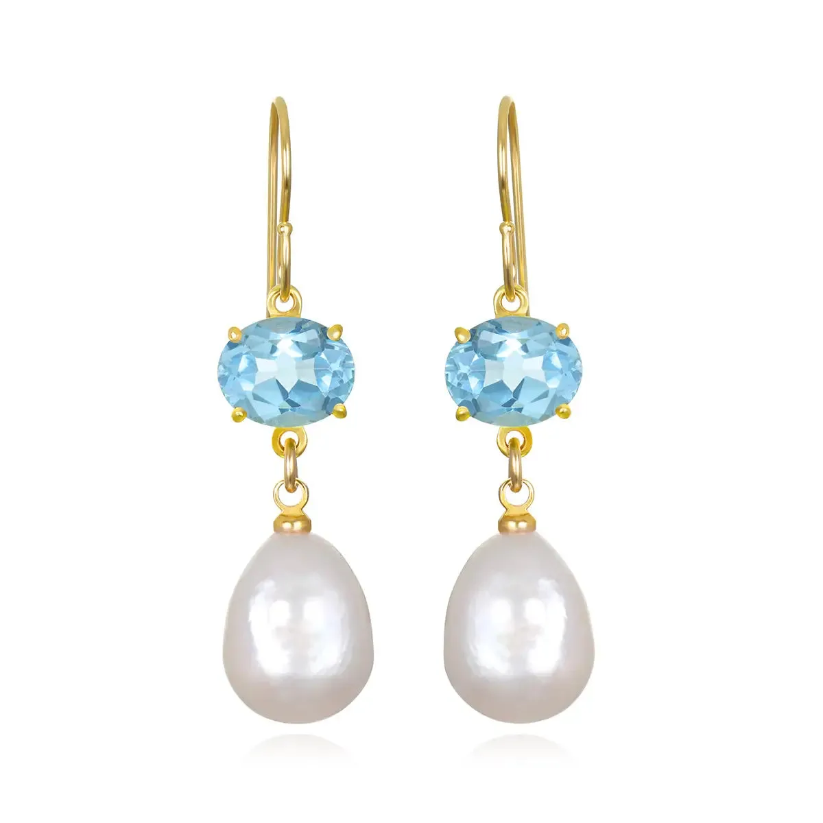 Baroque Pearl & Blue Topaz Dangles