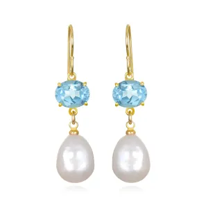 Baroque Pearl & Blue Topaz Dangles