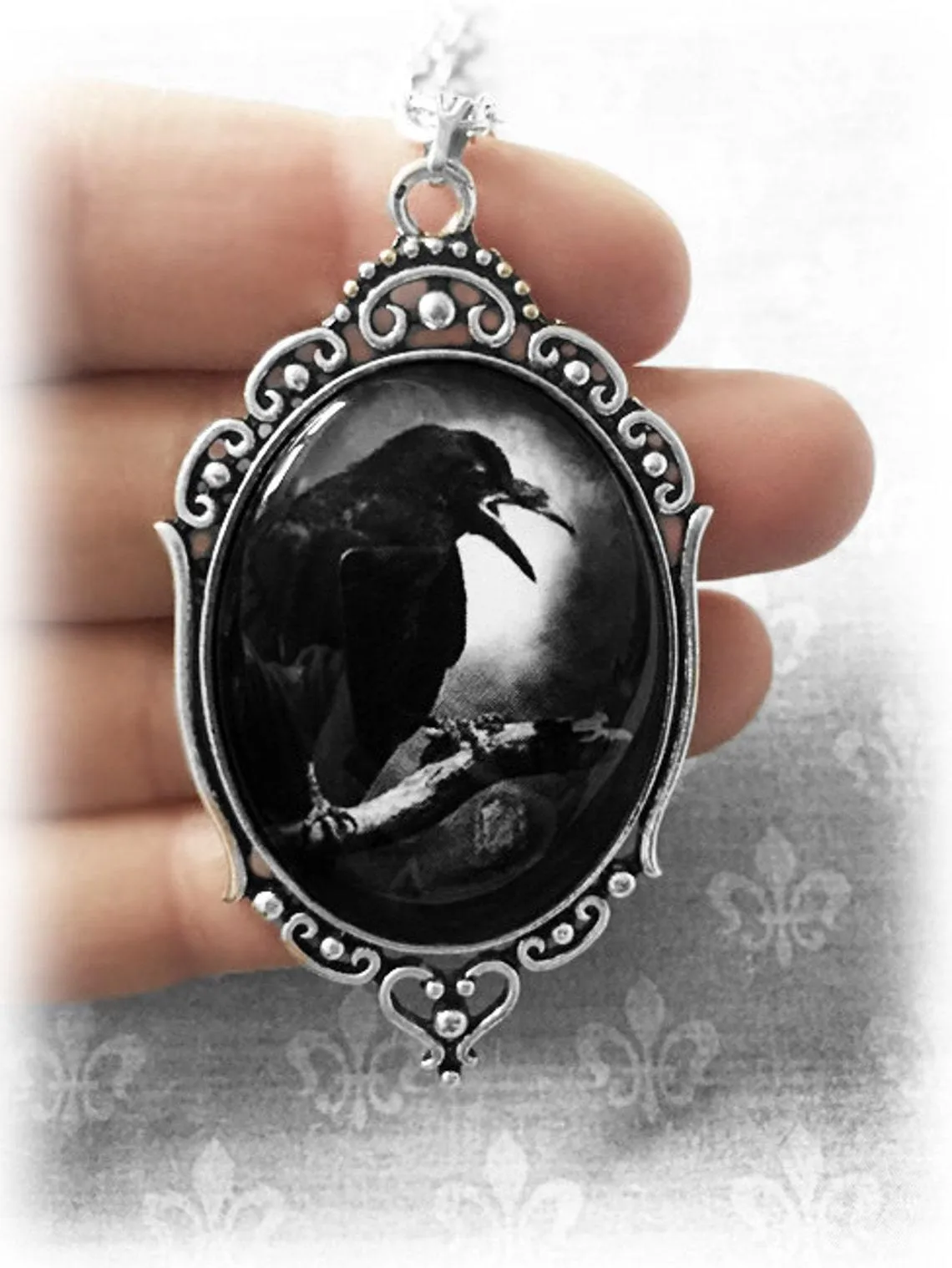Black Crow Cawing - Gothic Pendant Necklace by The Nevermore