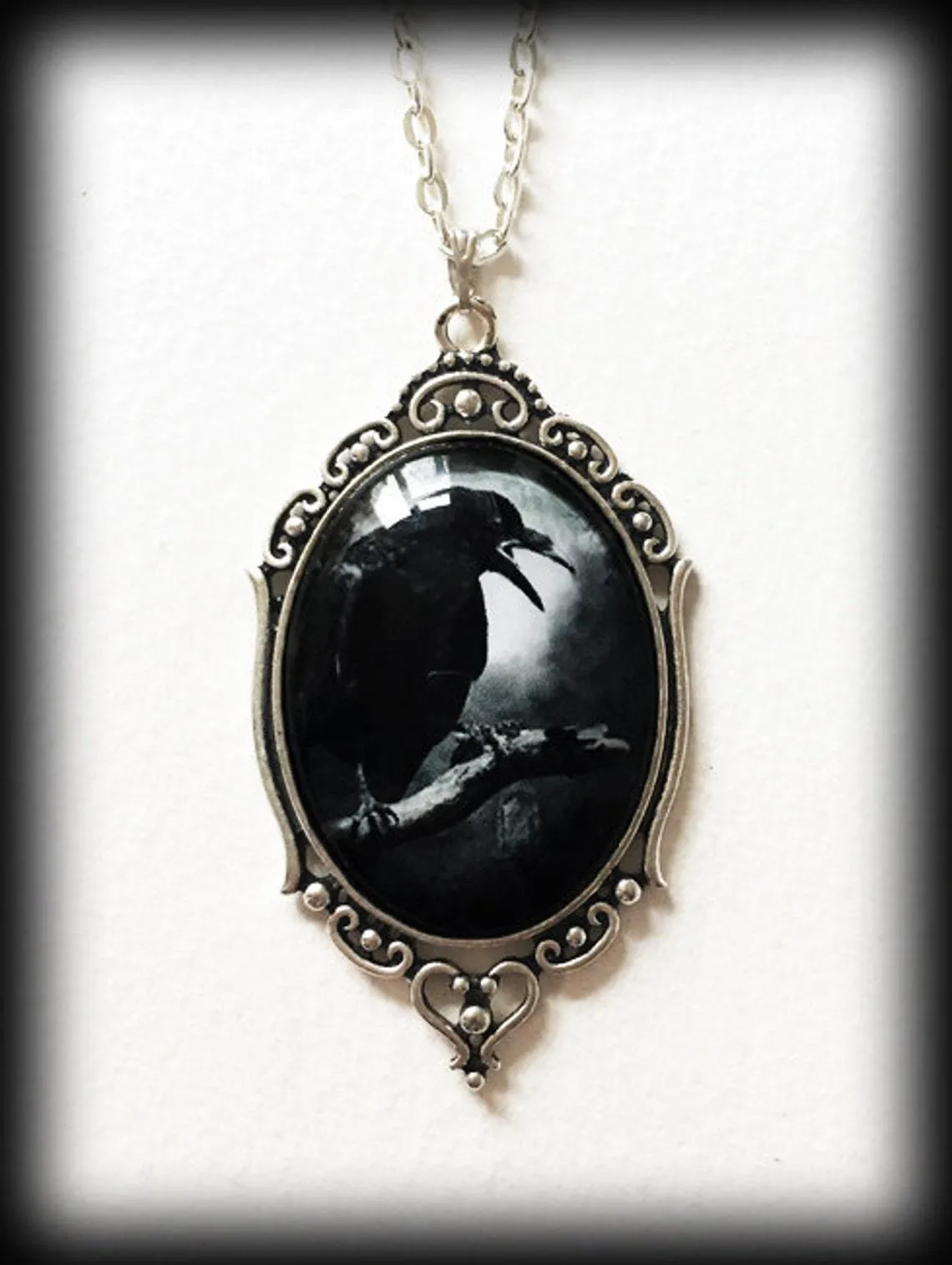 Black Crow Cawing - Gothic Pendant Necklace by The Nevermore