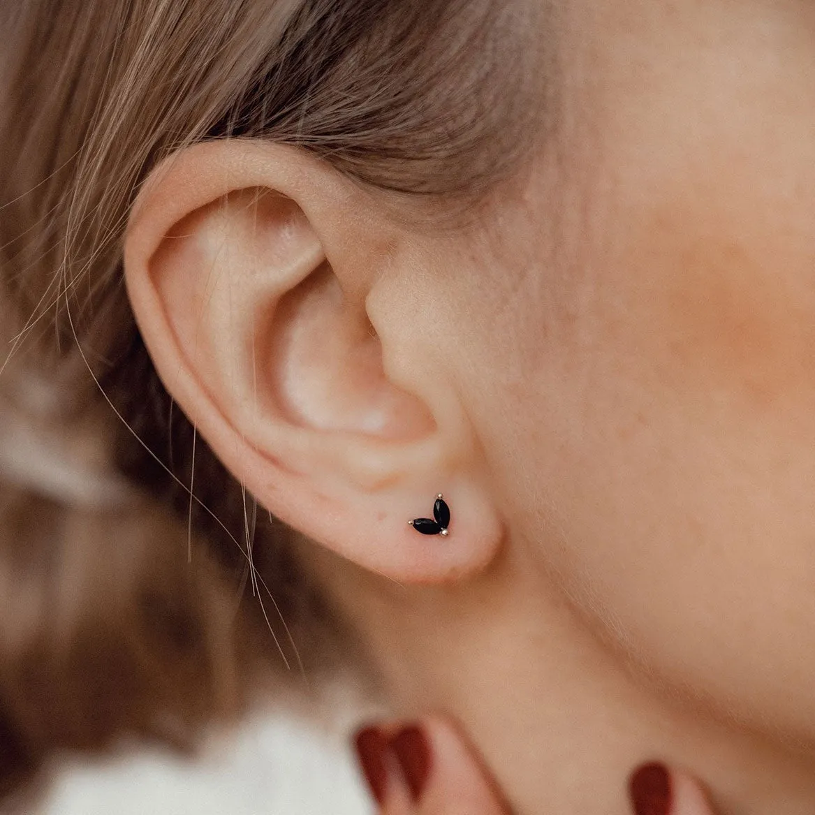 Black Gemstone Firefly Stud Earrings Sterling Silver