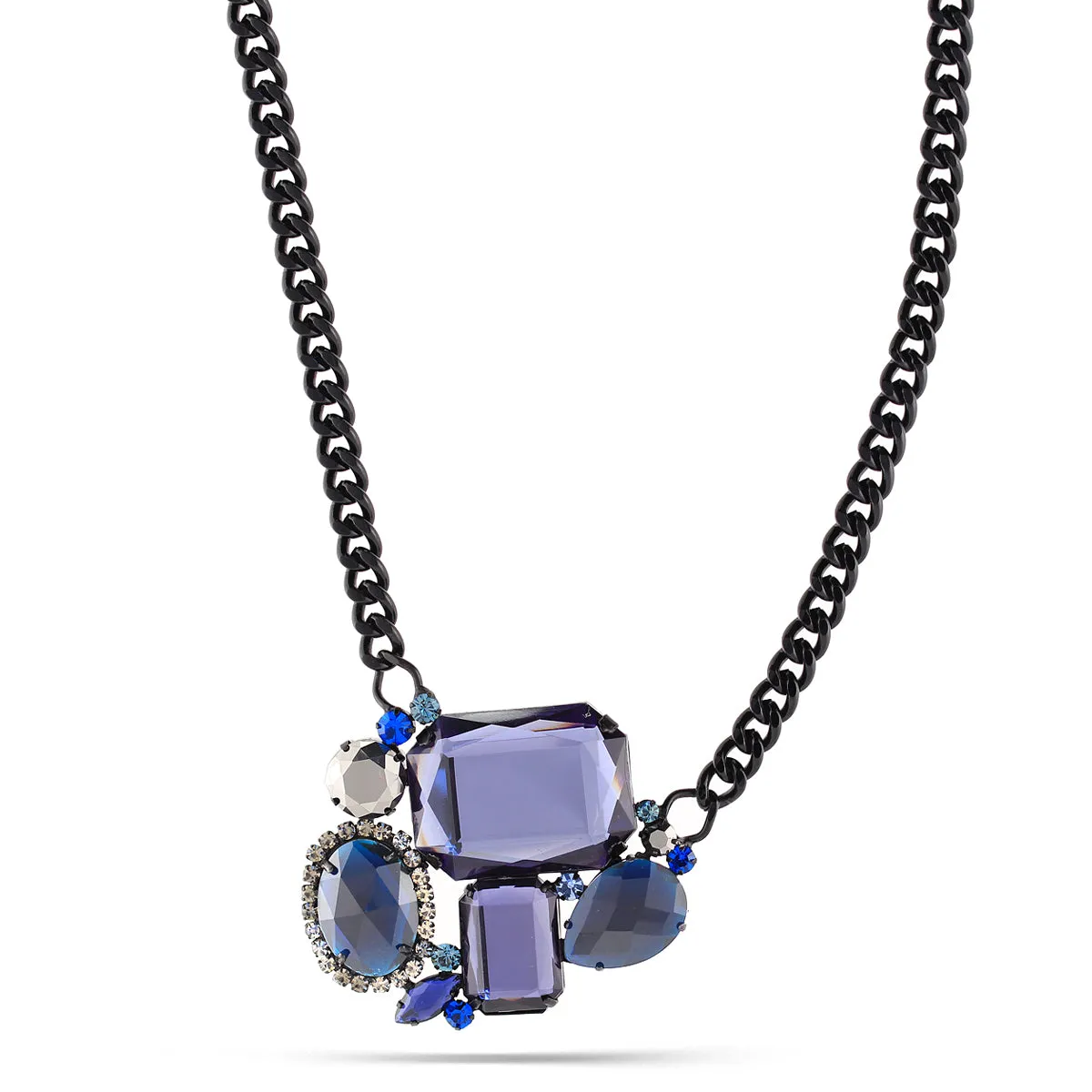 Black Metal Necklace with Multi-Color Faceted Crystals #256BL1101 (1E21)