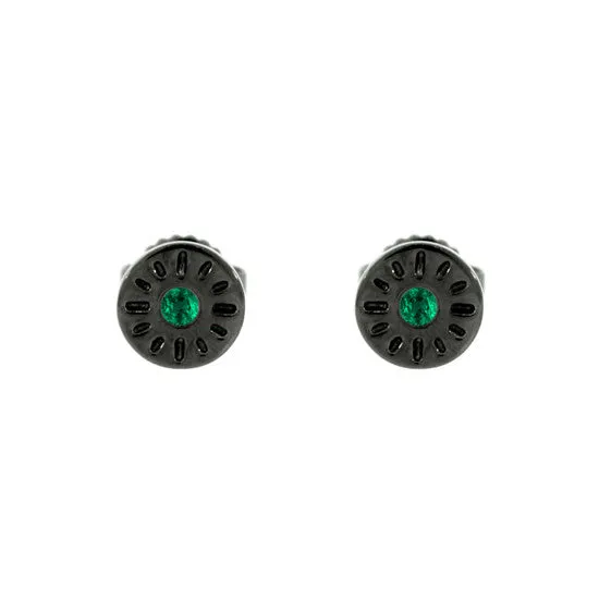 Blackened 18k Gold Timeless Earrings Emerald