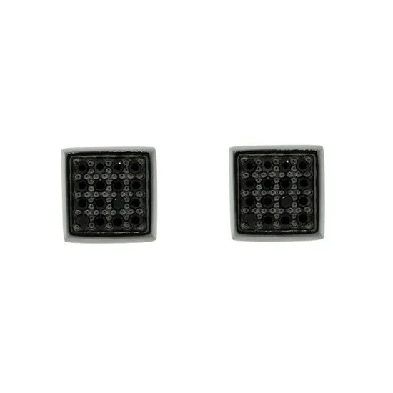 Blackened 18k White Gold Cuadrado Earrings Black Diamonds