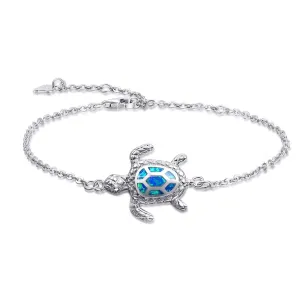 Blue Opal Sea Turtle Bracelet Sterling Silver Bracelets Jewelry For Women Gifts 4 Level Adjustable Bracelet