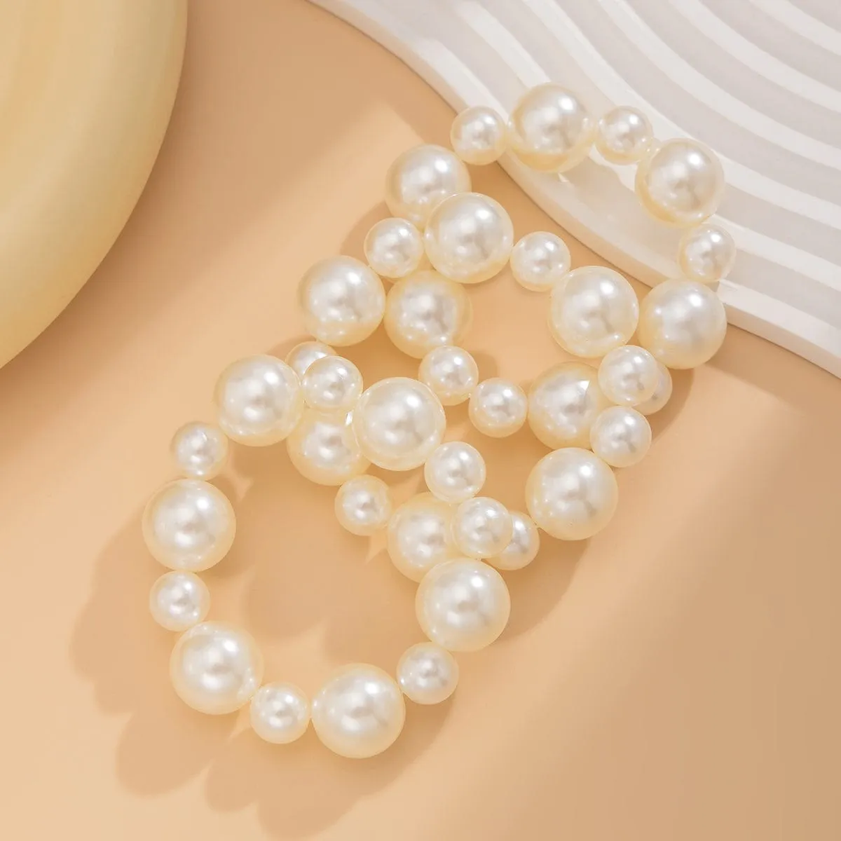 Boho 3pcs Chunky Pearl Chain Stackable Bracelet Set