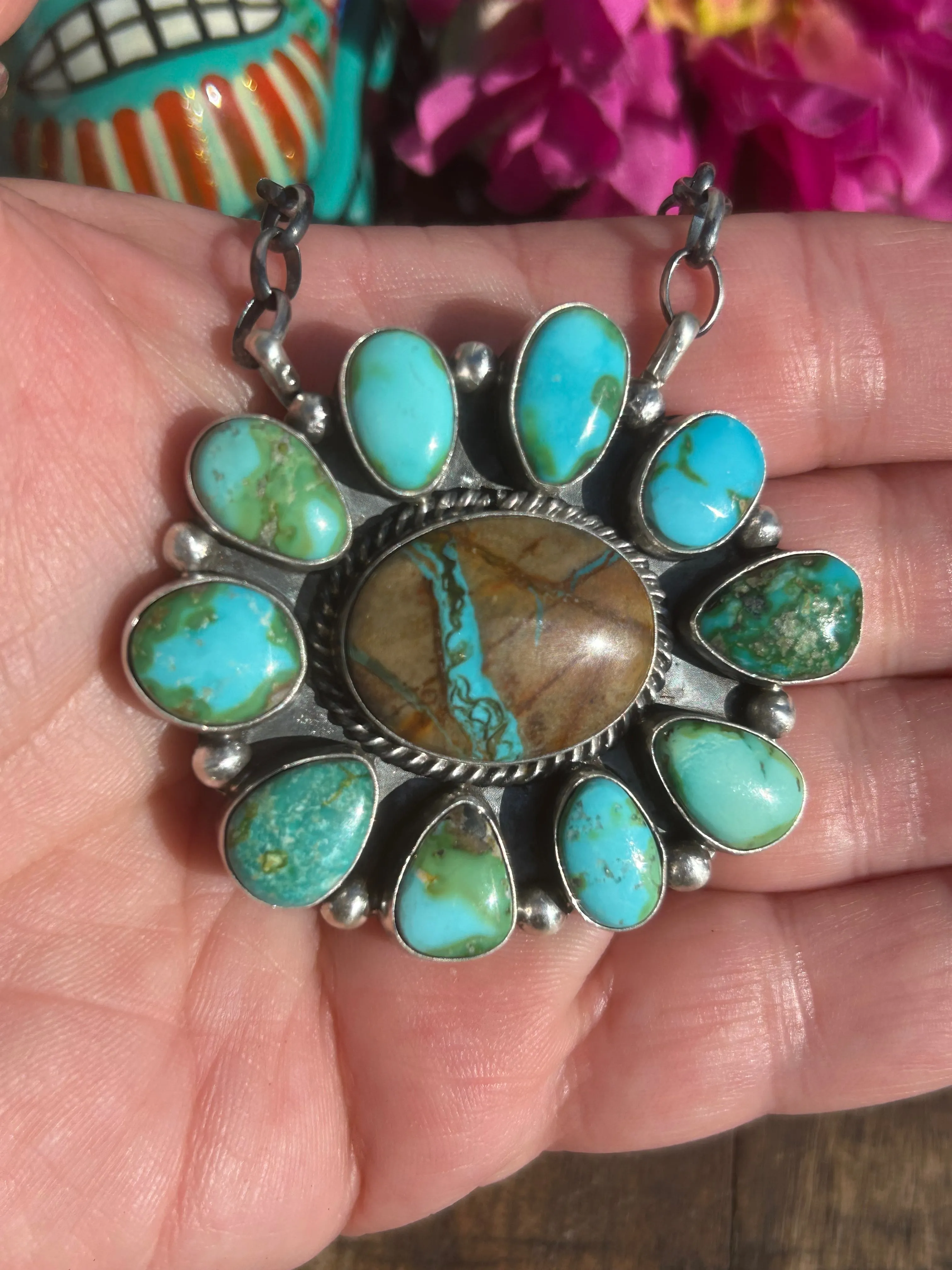 Boulder Ribbon and Sonoran Turquoise Cluster Necklace