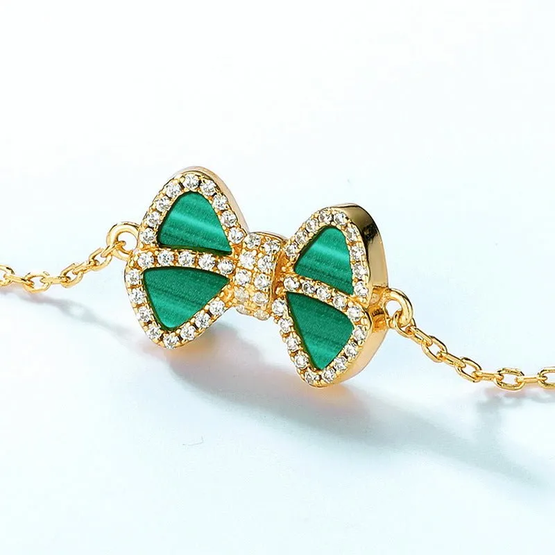 Bow Malachite Bracelet -Gold Vermeil