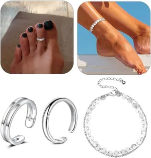 Briana Williams Toe Rings for Women Gold Silver Toe Ring Non Tarnish Ankle Bracelets for Women Waterproof Anklet & Toe Ring Set Trendy Summer Beach Foot Jewelry
