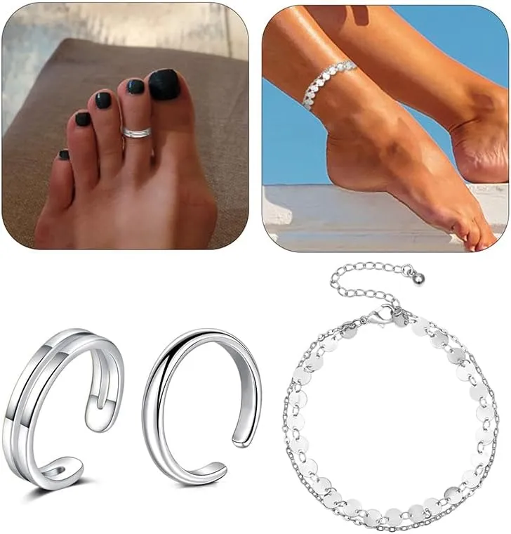 Briana Williams Toe Rings for Women Gold Silver Toe Ring Non Tarnish Ankle Bracelets for Women Waterproof Anklet & Toe Ring Set Trendy Summer Beach Foot Jewelry