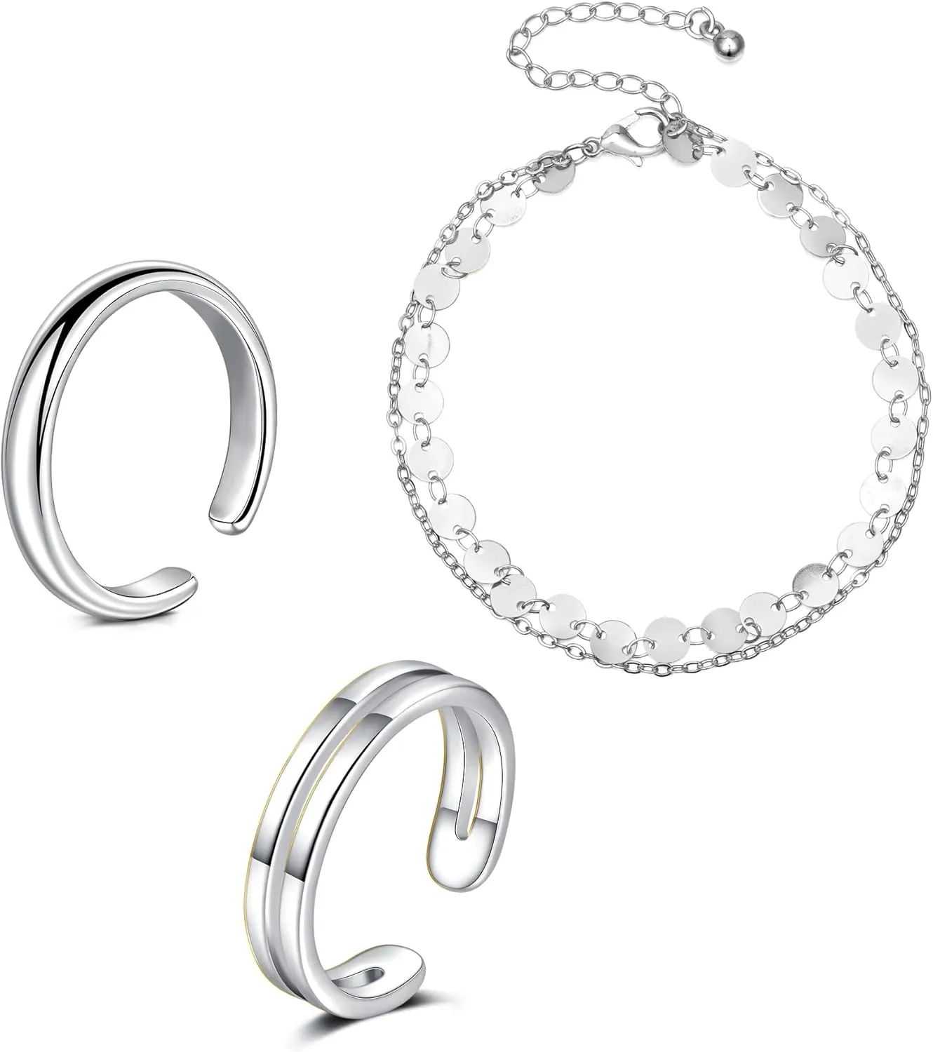 Briana Williams Toe Rings for Women Gold Silver Toe Ring Non Tarnish Ankle Bracelets for Women Waterproof Anklet & Toe Ring Set Trendy Summer Beach Foot Jewelry