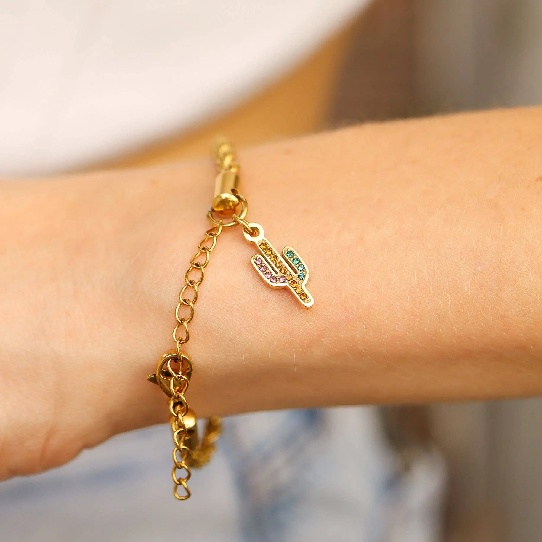 Cactus with CZ Stone Charm