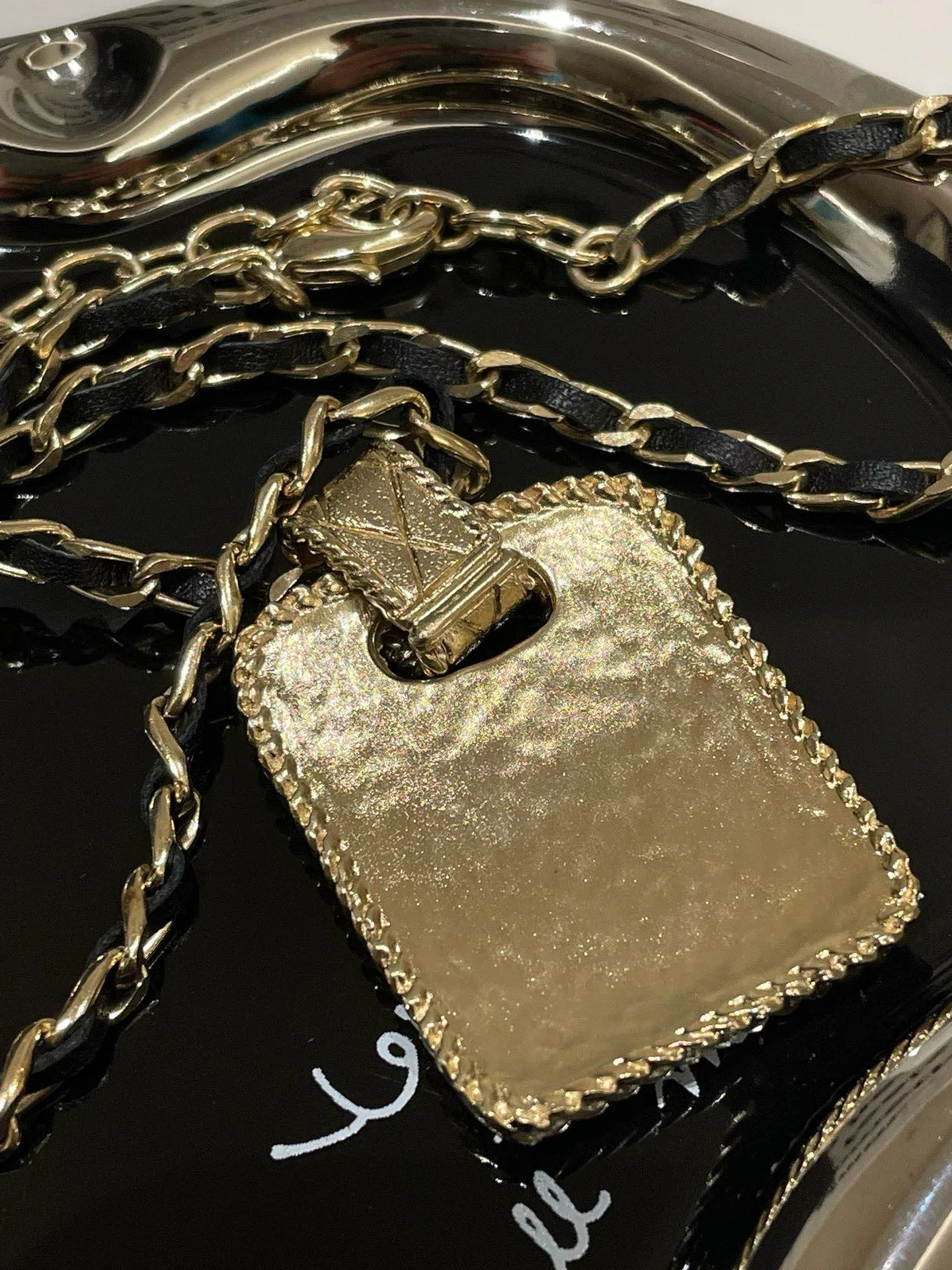 Chanel 21A Crown CC Plate Necklace Gold Pendant Necklaces