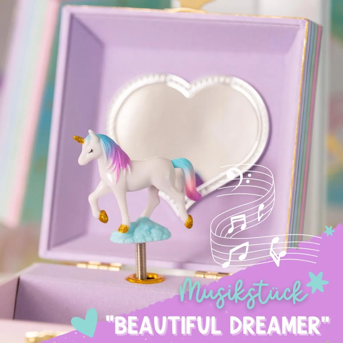 Children's dancing unicorn music box with mirror