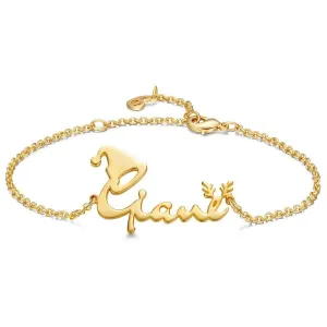 Christmas Gifts Custom Name Bracelet with Christmas Hat and Antlers Perfect Gift 14k Gold Plated