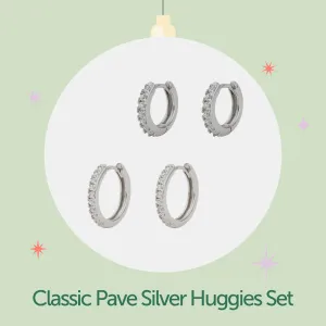 Classic Pave Silver Huggies Set