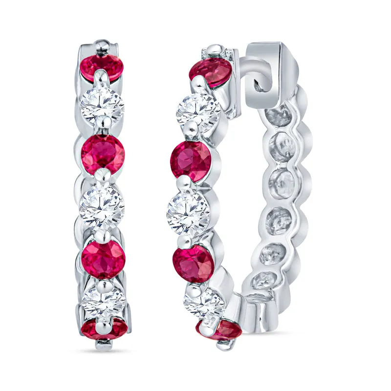 Classic Sapphires and Gold Diamond Hoop Earrings Mid-Size
