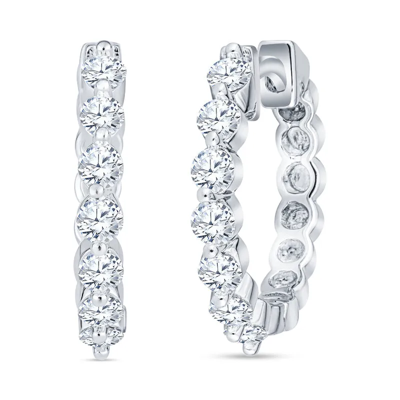 Classic Sapphires and Gold Diamond Hoop Earrings Mid-Size