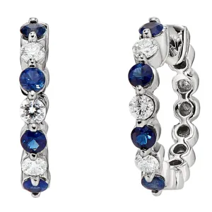 Classic Sapphires and Gold Diamond Hoop Earrings Mid-Size