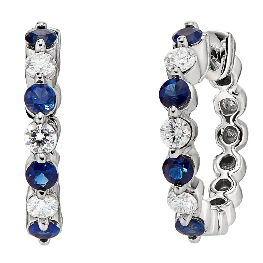 Classic Sapphires and Gold Diamond Hoop Earrings Mid-Size