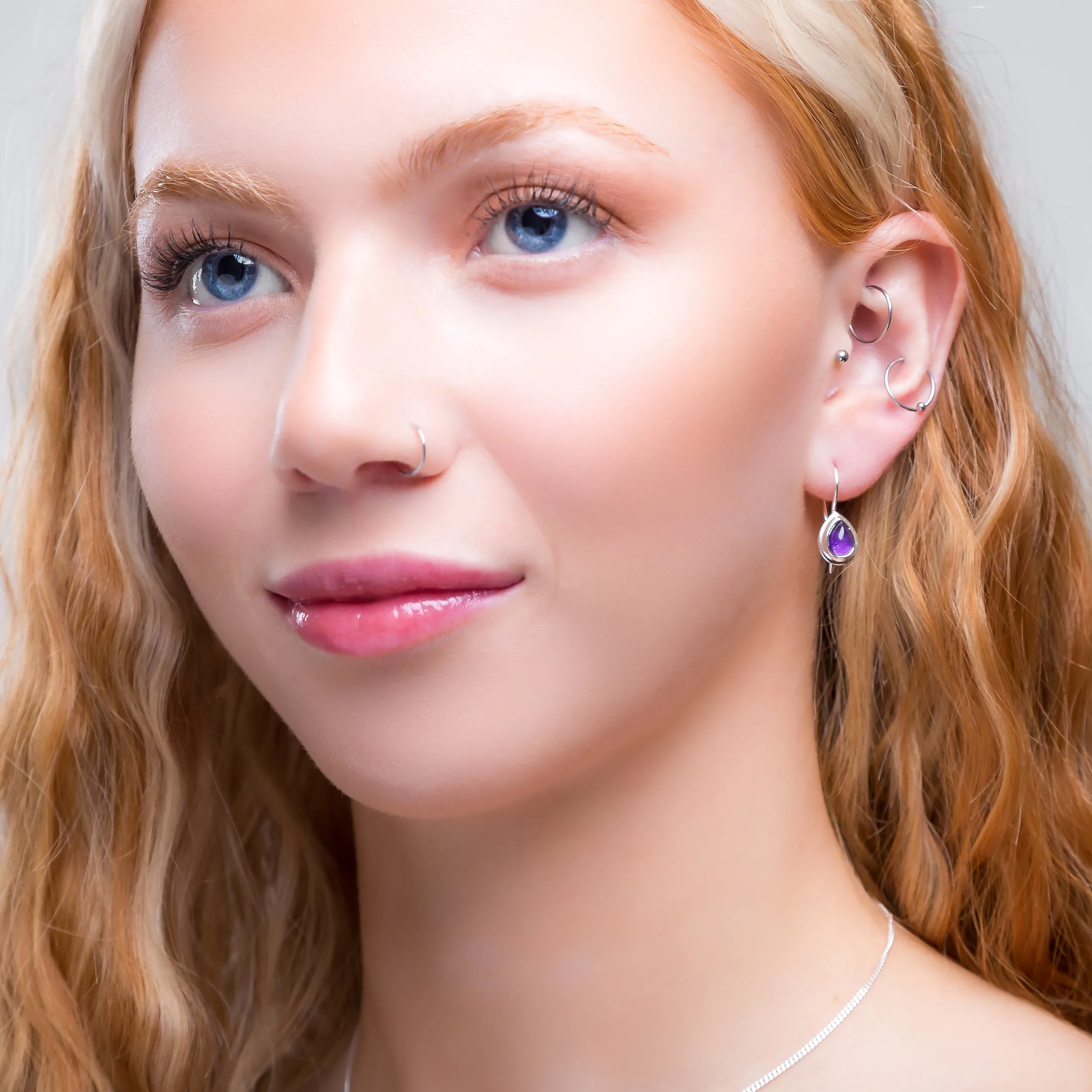 Classic Teardrop Hook Earrings in Silver and Amethyst