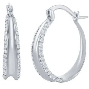 Classic Women's Earrings - Sterling Silver Double CZ Hoop Hinged Closure | D-7849