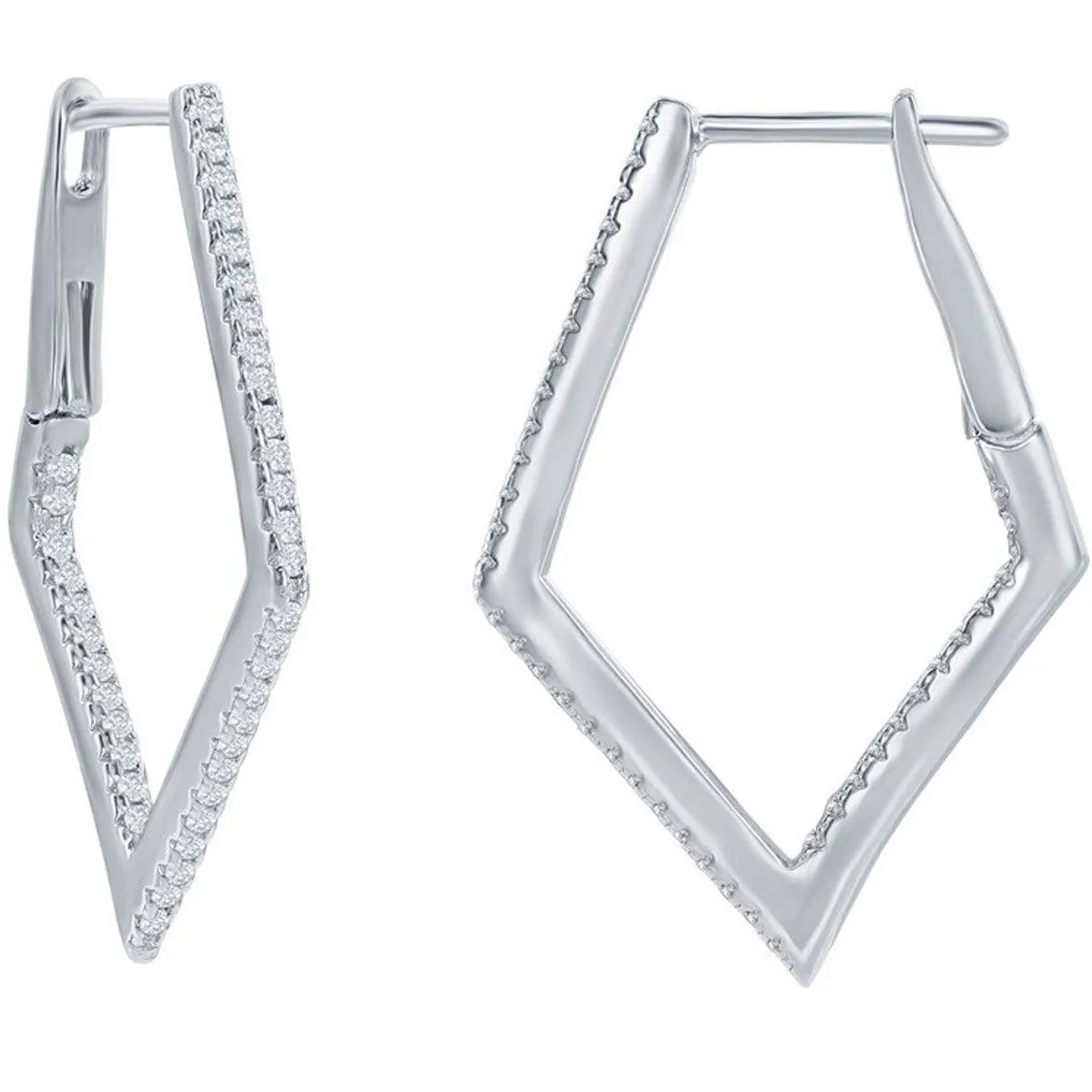 Classic Women's Earrings - Sterling Silver Ultra Thin 30mm CZ Diamond Hoop | D-7892