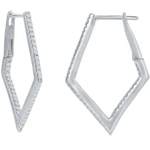Classic Women's Earrings - Sterling Silver Ultra Thin 30mm CZ Diamond Hoop | D-7892