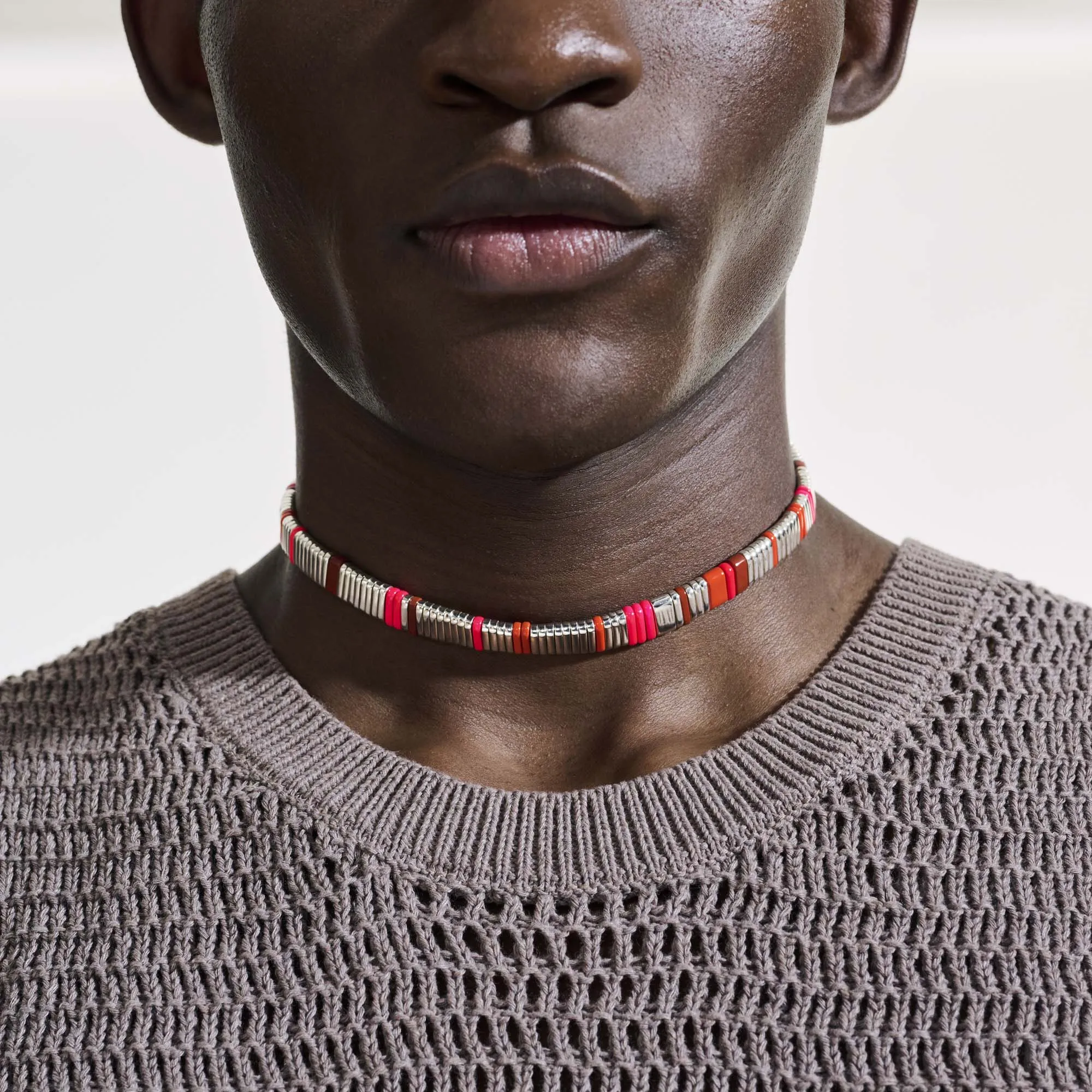 Colorblock Choker, Silver|NBS9010511PKORRJ