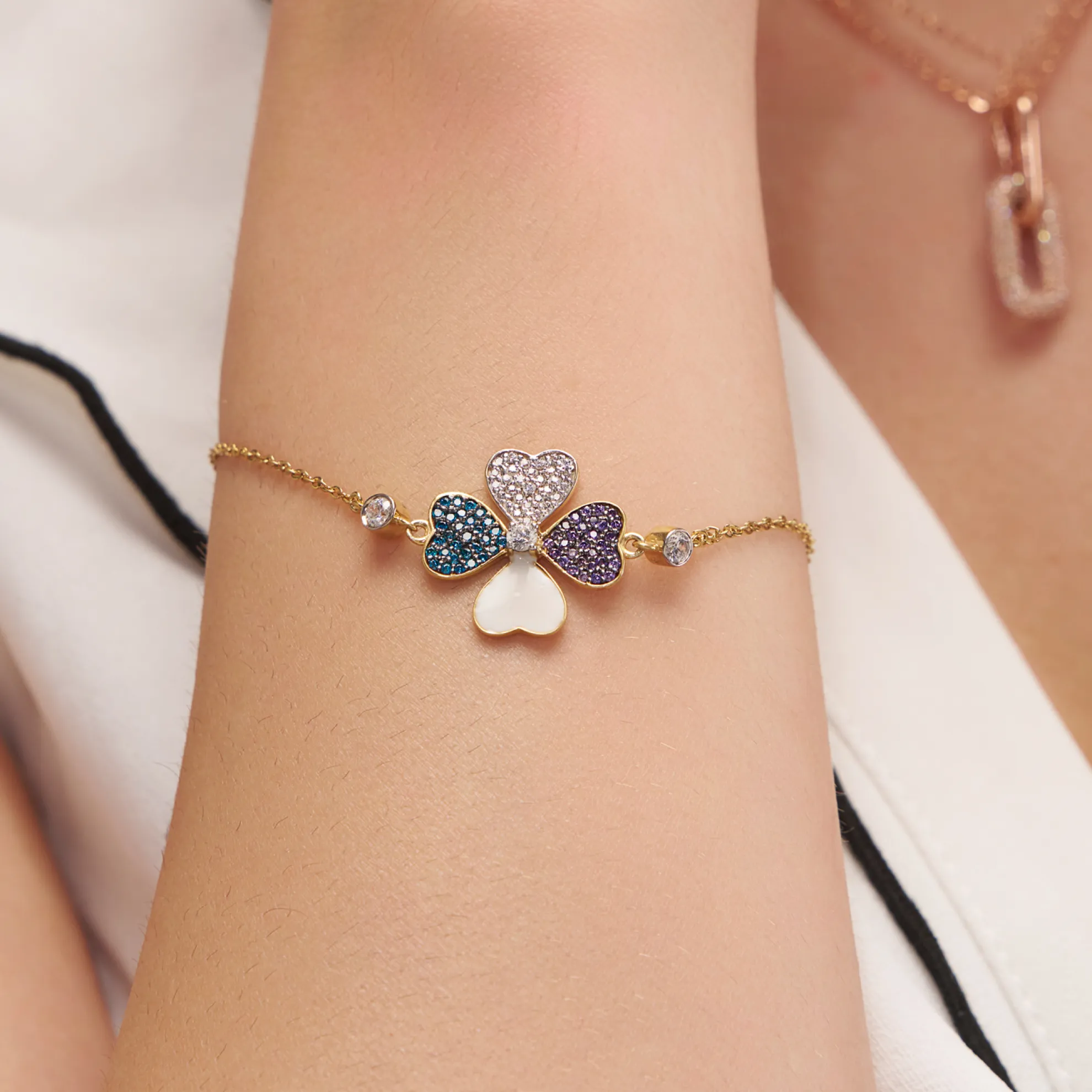 Colorful Clover Silver Bracelet