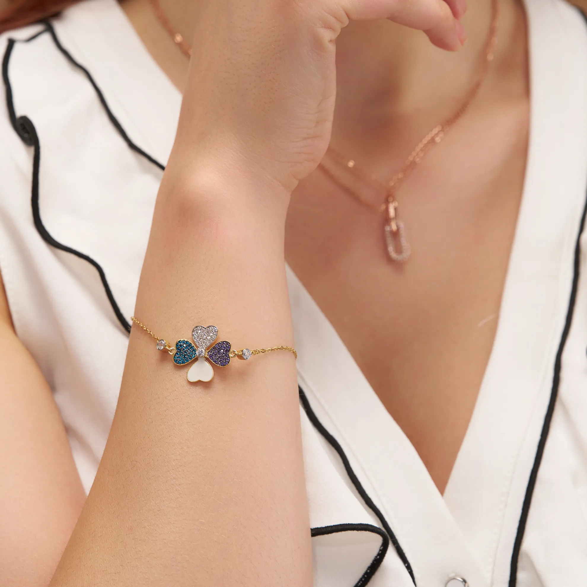Colorful Clover Silver Bracelet